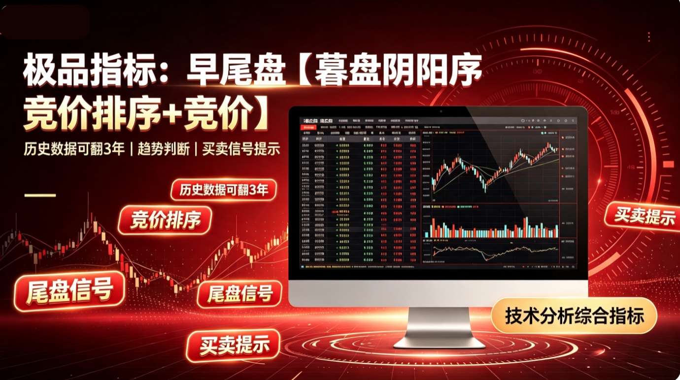 极品指标：早尾盘【暮盘阴阳序竞价排序+竞价】的指标历史数据可以翻3 年
