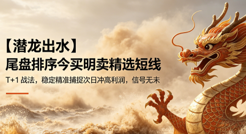 【潜龙出水】尾盘排序今买明卖精选短线 T+1 战法，稳定精准捕捉次日冲高利润，信号无未来可回测