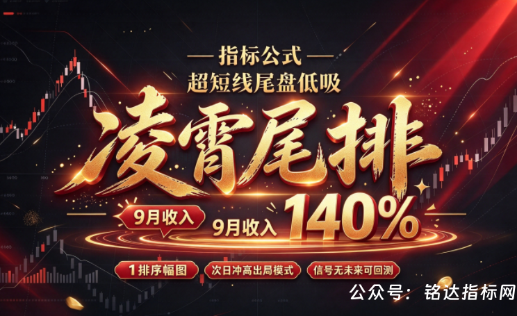 月收140%【凌霄尾排】指标1排序幅图、超短线尾盘低吸、次日冲高出局模式、信号无未来可回测
